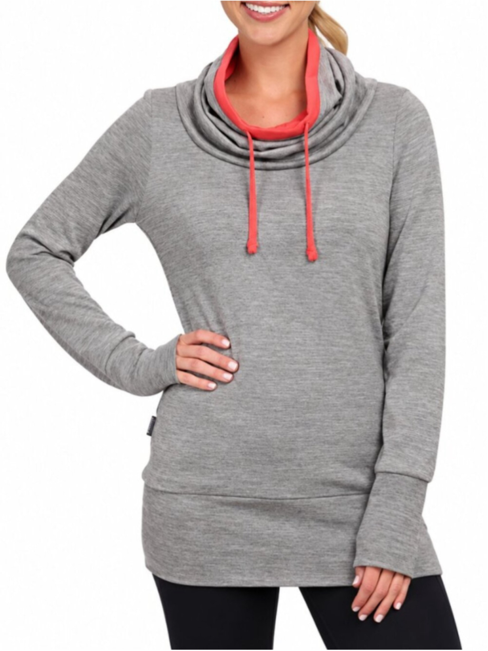ICEBREAKER Boreal 320 Merino Wool Cowl Neck Sweater Grey Pink Large Mid-Layer